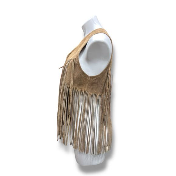 Vtg Suede Fringe Vest Sz S/M Leather Tan Brown Boho Hippie Festival 60s 70s - Picture 7 of 16